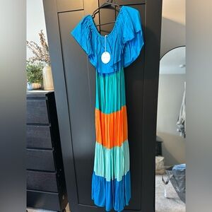 Petal & Pup Colorful Maxi Dress with Ruffle Detail